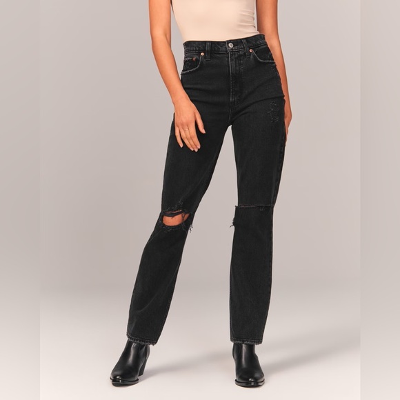 Abercrombie ultra high rise ankle straight in distressed black, SZ 4R/27 - Picture 1 of 9
